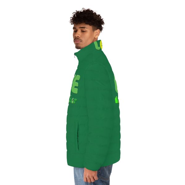 Men's Puffer Jacket (AOP) - Love One Another - Green - Image 6