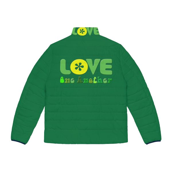 Men's Puffer Jacket (AOP) - Love One Another - Green - Image 3