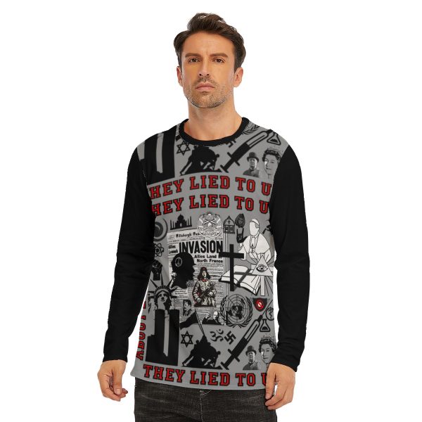 All-Over Print Long Sleeve T-Shirt | 190GSM Cotton - They Lied To Us About Everything - Image 2