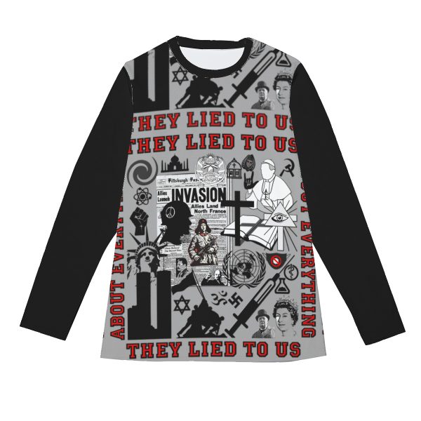 All-Over Print Long Sleeve T-Shirt | 190GSM Cotton - They Lied To Us About Everything - Image 5