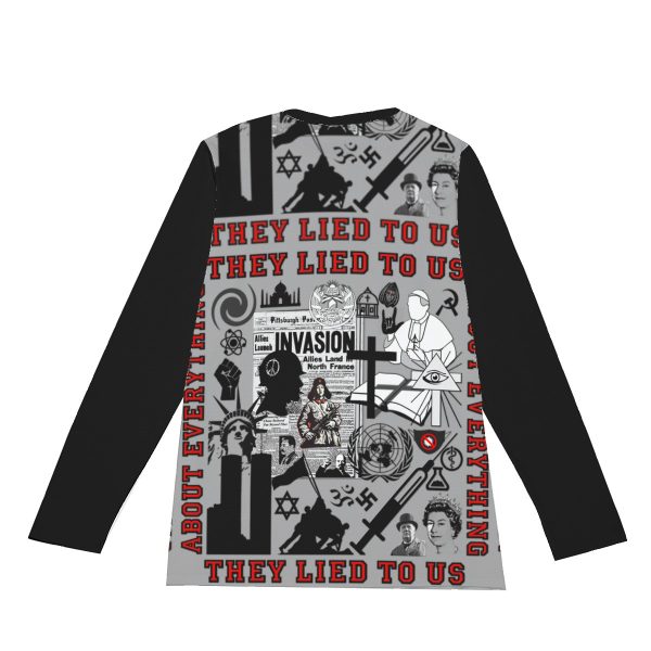 All-Over Print Long Sleeve T-Shirt | 190GSM Cotton - They Lied To Us About Everything - Image 6