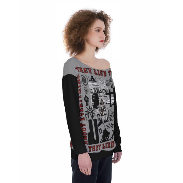 All-Over Print Oversized Women's Off-Shoulder Sweatshirt - They Lied To Us About Everything - Image 2