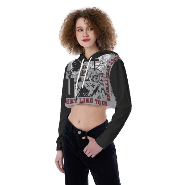 All-Over Print Women's Crop Top Hoodie - They Lied To Us About Everything