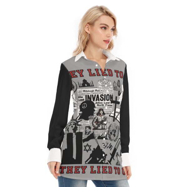 All-Over Print Women's Long Shirt - They Lied To Us About Everything - Image 2