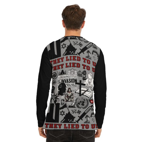 All-Over Print Long Sleeve T-Shirt | 190GSM Cotton - They Lied To Us About Everything - Image 4