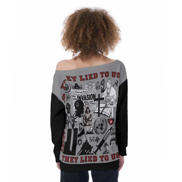 All-Over Print Oversized Women's Off-Shoulder Sweatshirt - They Lied To Us About Everything - Image 4